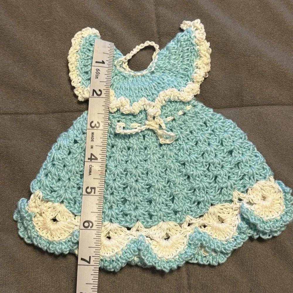 Vintage Crochet Dress Potholder Hot Pad Kitchen Wall Hanging Set